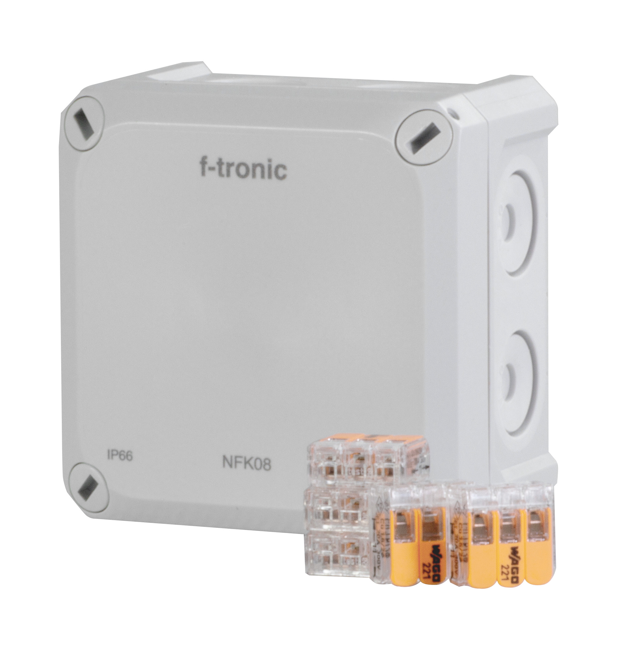F-Tronic FR-Abzweigkasten 85x85x54mm, Klemmen bis 4qmm, IP66, PS, grau, NFK08gr-K4 F-Tronic FR-Abzweigkasten 85x85x54mm, Klemmen bis 4qmm, IP66, PS, grau, NFK08gr-K4